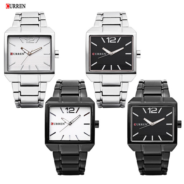 Μοντέρνο Ρολόι Χεριού Curren Black - Square Unisex Steel Band Quartz Watch 