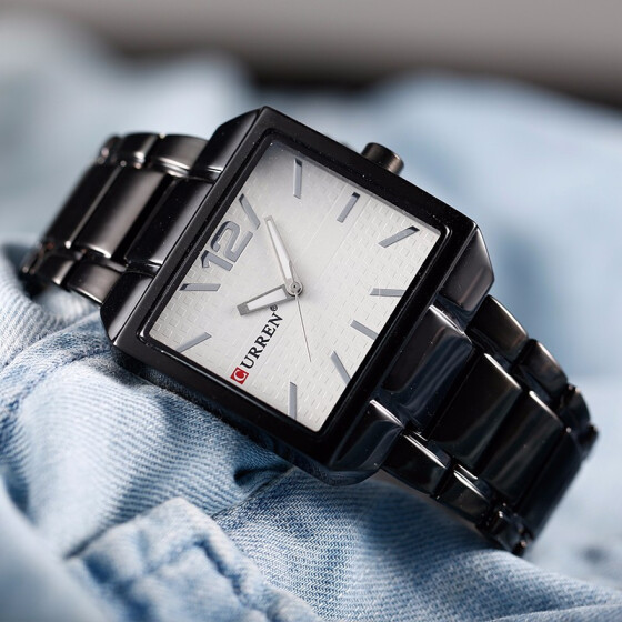 Μοντέρνο Ρολόι Χεριού Curren Black - Square Unisex Steel Band Quartz Watch 