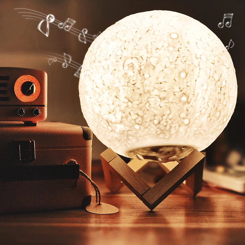 Ανάγλυφο Φωτιστικό Αφής - Ηχείο Bluetooth Φεγγάρι 3D Moon Light LED 15cm - Επαναφορτιζόμενο με 2 Αποχρώσεις