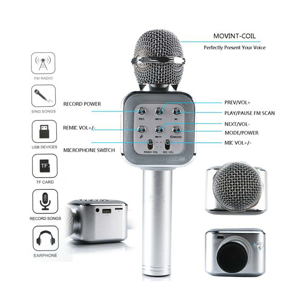 Ασύρματο Bluetooth Mικρόφωνο KARAOKE Hχείο Mp3 Player WSTER WS-1818 Μαύρο