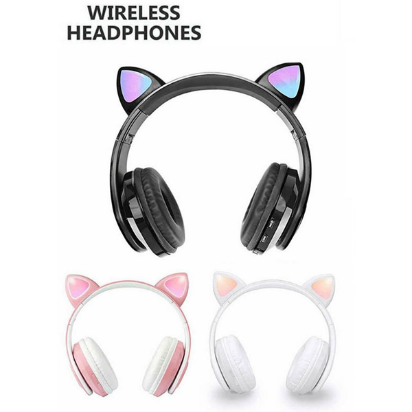 LED Bluetooth Ασύρματα Cat Ear P39M Ακουστικά Αυτιά Γάτας με Εναλλασσόμενο Φωτισμό - Wireless Cat Ear Headphones Μαύρο 