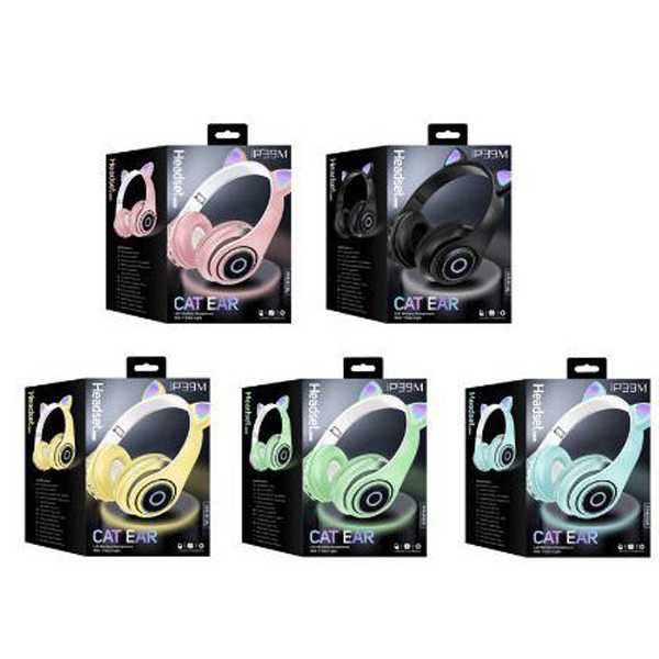 LED Bluetooth Ασύρματα Cat Ear P39M Ακουστικά Αυτιά Γάτας με Εναλλασσόμενο Φωτισμό - Wireless Cat Ear Headphones Μαύρο 
