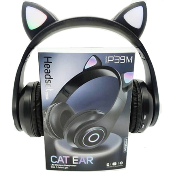 LED Bluetooth Ασύρματα Cat Ear P39M Ακουστικά Αυτιά Γάτας με Εναλλασσόμενο Φωτισμό - Wireless Cat Ear Headphones Μαύρο 