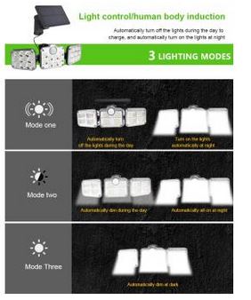 Τριπλός Ηλιακός Προβολέας - Φωτιστικό 138 LED SMD με Ανιχνευτή Κίνησης, Φωτοκύτταρο & Τηλεχειρισμό 
