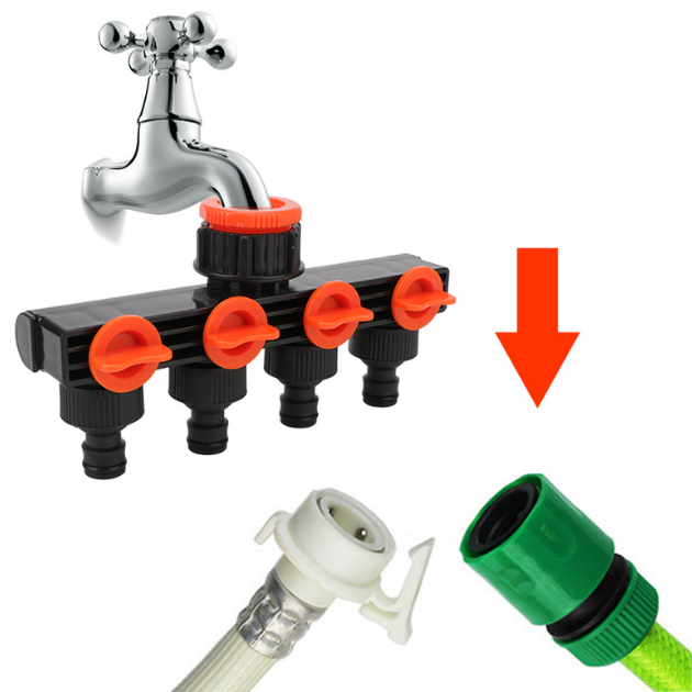 Τετραπλός Διανομέας για Λάστιχο Ποτίσματος 1/2'' - 3/4'' - Προσαρμογέας Βρύσης 4 σε 1 - Διακόπτες ON / OFF - 18cm