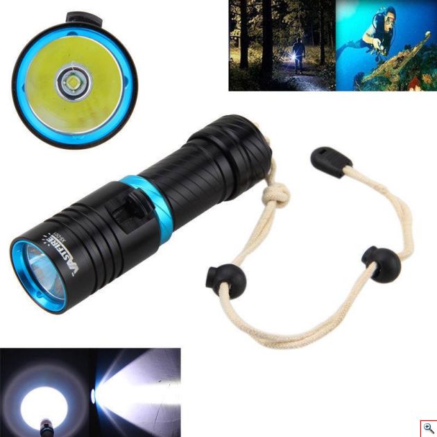 Super Bright Αδιάβροχος Υποβρύχιος Καταδυτικός Φακός CREE T6 LED 1000 LΜ με Διπλά O-Rings 100μ