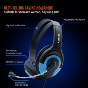 KOMC® Ενσύρματα Αναδιπλούμενα Gaming Ακουστικά Κεφαλής On Ear με Μικρόφωνο & Σύνδεση 3.5mm S66 σε Διάφορα Χρώματα