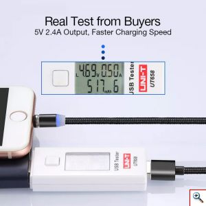 Μαγνητικό Καλώδιο Γρήγορης Φόρτισης 360° USB-A 3 σε 1 Lightning - USB-C - MicroUSB με Καλώδιο που δεν Μπλέκεται 1m & LED Ένδειξη Φόρτισης