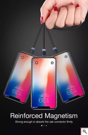 Μαγνητικό Καλώδιο Γρήγορης Φόρτισης 360° USB-A 3 σε 1 Lightning - USB-C - MicroUSB με Καλώδιο που δεν Μπλέκεται 1m & LED Ένδειξη Φόρτισης