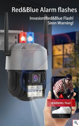 Αδιάβροχη Ασύρματη IP WiFi Κάμερα 1080p με LED Φάρο & Συναγερμό 3MP, PTZ Dome 355°, Νυχτερινή Λήψη, Ανίχνευση Κίνησης, Ειδοποίηση στο Κινητό Mic & Ηχείο