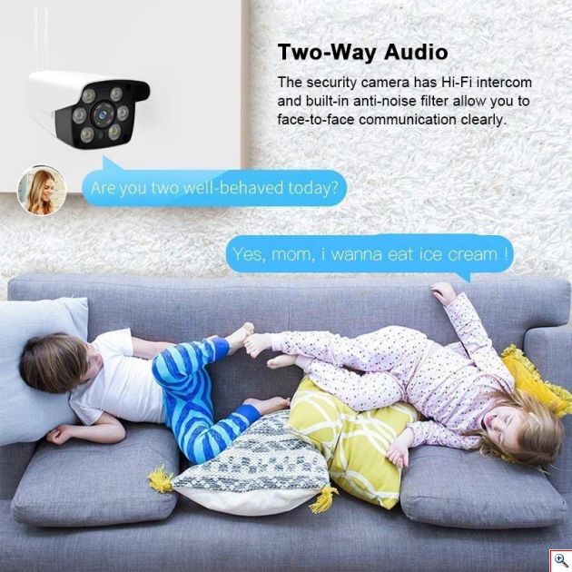 Αδιάβροχη Ασύρματη IP WiFi/Ethernet Κάμερα HD 720p Εσωτερικού & Εξωτερικού χώρου με Νυχτερινή Λήψη, Ανιχνευτή Κίνησης, Ειδοποίηση στο Κινητό, Μικρόφωνο, Ηχείο (Ενδοεπικοινωνία Μωρού), Σειρήνα & Micro SD
