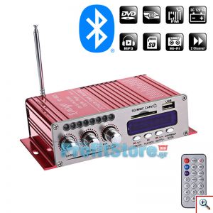 Φορητός Hi-Fi Bluetooth Στέρεο Ραδιοενισχυτής 40W USB, SD, FM MP3 12V - Ενισχυτής Αυτοκινήτου με Τηλεχειριστήριο - Κόκκινο