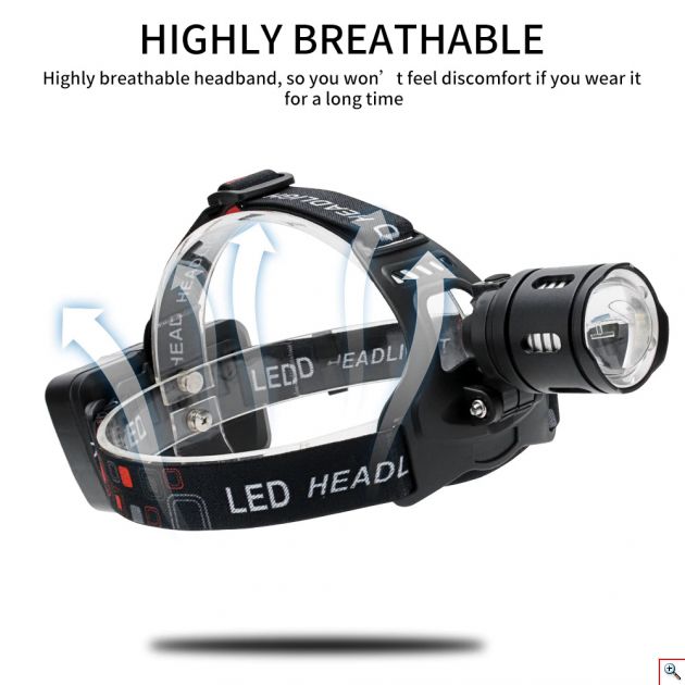 Επαναφορτιζόμενος Φακός Κεφαλής Zoom Υπερ - Φωτεινός 1000 Lumens Υψηλής Ισχύος CREE LED