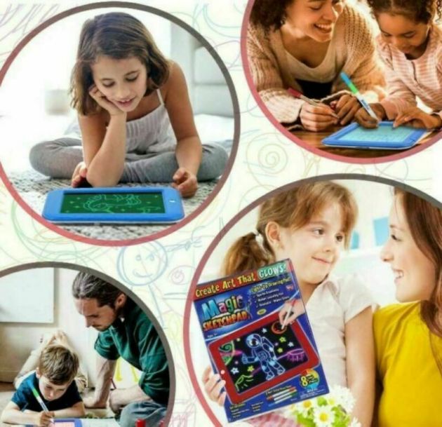 Φορητό Τάμπλετ Ζωγραφικής - Magic Sketchpad με Φωσφορίζοντα Χρώματα, 30 Στένσιλ & 3 Διπλούς Μαρκαδόρους - Κόκκινο