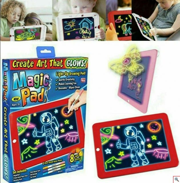 Φορητό Τάμπλετ Ζωγραφικής - Magic Sketchpad με Φωσφορίζοντα Χρώματα, 30 Στένσιλ & 3 Διπλούς Μαρκαδόρους - Κόκκινο
