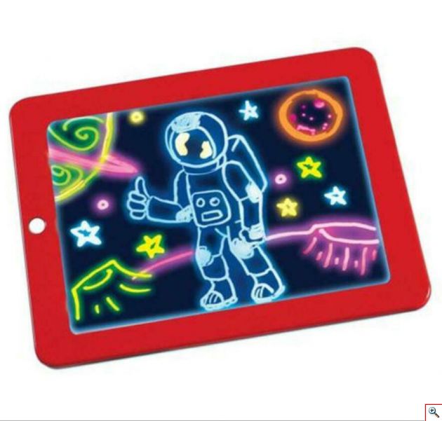 Φορητό Τάμπλετ Ζωγραφικής - Magic Sketchpad με Φωσφορίζοντα Χρώματα, 30 Στένσιλ & 3 Διπλούς Μαρκαδόρους - Κόκκινο