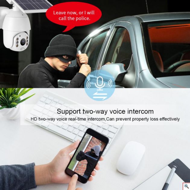 Ηλιακή Αδιάβροχη Ασύρματη IP WiFi Κάμερα Full HD 1080p P2P Εξωτερικού Χώρου με Νυχτερινή Όραση, Ανιχνευτή Κίνησης, Ειδοποίηση στο Κινητό, Μικρόφωνο, Ηχείο