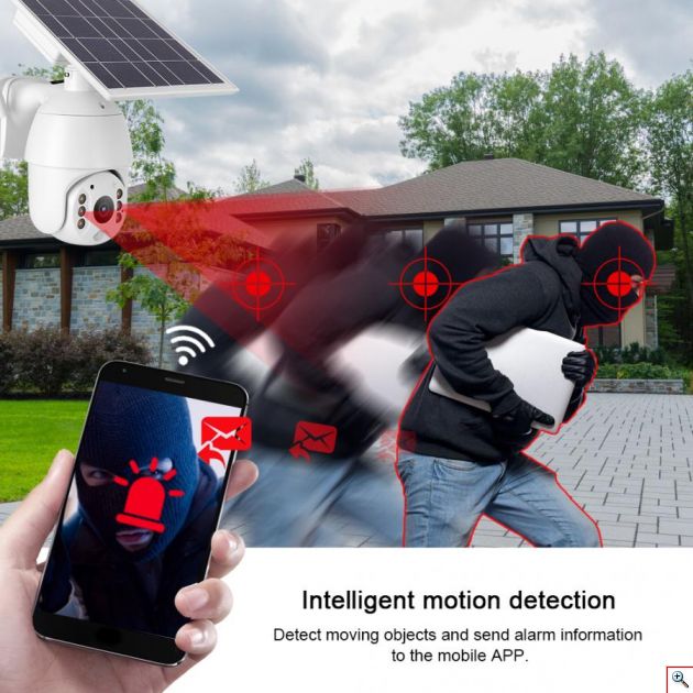 Ηλιακή Αδιάβροχη Ασύρματη IP WiFi Κάμερα Full HD 1080p P2P Εξωτερικού Χώρου με Νυχτερινή Όραση, Ανιχνευτή Κίνησης, Ειδοποίηση στο Κινητό, Μικρόφωνο, Ηχείο