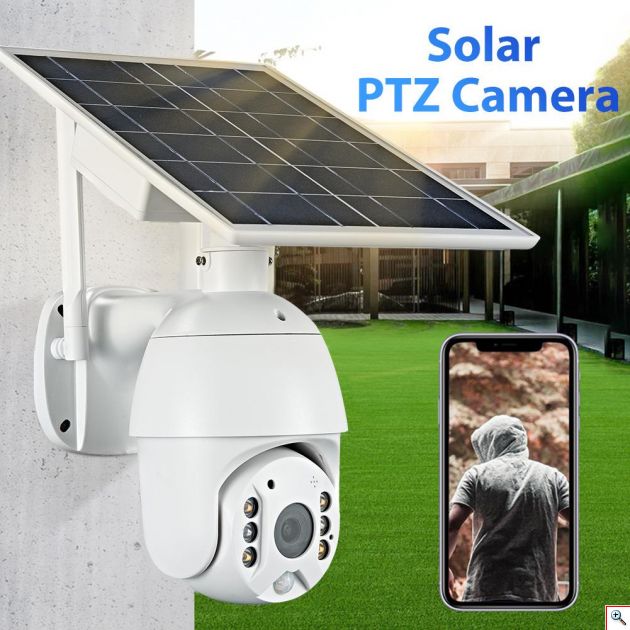 Ηλιακή Αδιάβροχη Ασύρματη IP WiFi Κάμερα Full HD 1080p P2P Εξωτερικού Χώρου με Νυχτερινή Όραση, Ανιχνευτή Κίνησης, Ειδοποίηση στο Κινητό, Μικρόφωνο, Ηχείο