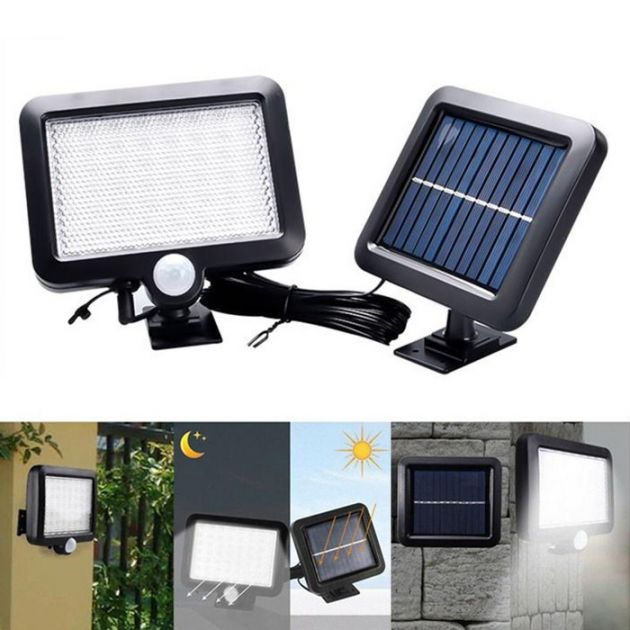 Επιτοίχιος Ηλιακός Προβολέας 56 LED με Ανιχνευτή Κίνησης, Φωτοκύτταρο & Πάνελ Φόρτισης - Ψυχρού Φωτισμού - Solar Panel Led Light w/ Motion Sensor