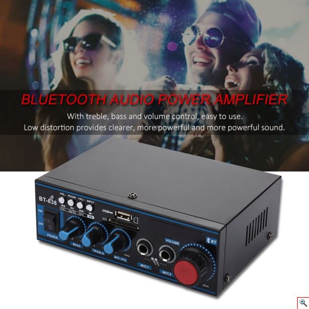 Φορητός Hi-Fi Στέρεο Ραδιοενισχυτής 30W USB/SD/FM MP3 Ιδανικός για KARAOKE Player 220V -12V Αυτοκινήτου - 2 x Jack 6,3mm με Τηλεχειριστήριο
