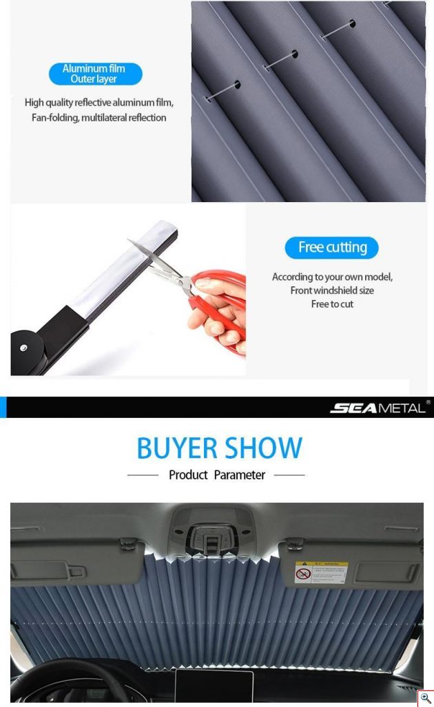 Universal Συρόμενο Σκίαστρο - Ηλιακή Προστασία Αυτοκινήτου (Κουρτίνα) που Κόβεται 145cm Windshield