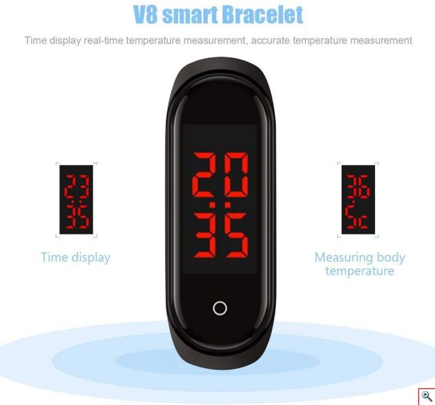 Έξυπνο Θερμόμετρο - Ρολόι Χειρός Αδιάβροχο Bracelet USB - Intelligent Temperature Measurement Smart Watch Band Μαύρο