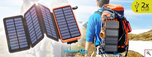 Αδιάβροχη Ηλιακή Μπαταρία Φορτιστής με 4x Ηλιακά Πάνελ Υψηλής Ισχύος 2A & Φωτιστικό / Φακό LED - Foldable Solar PowerBank