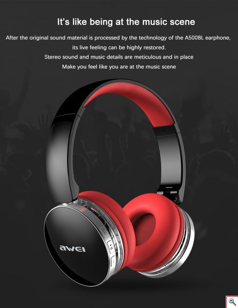 Ασύρματα & Ενσύρματα On-Ear Ακουστικά AWEI A500BL Bluetooth Headphones Aux, Handsfree με Μικρόφωνο - Foldable Wireless Headset Noise Canceling