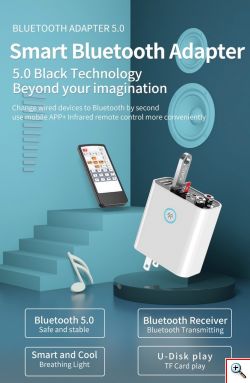 Andowl® Πομπός Ήχου Δέκτης 2RCA Aux Wireless Audio Adapter με Τηλεχειριστήριο & Υποστήριξη Κάρτας TF & USB Flashdrive Φορτιστής Τοίχου Κ16