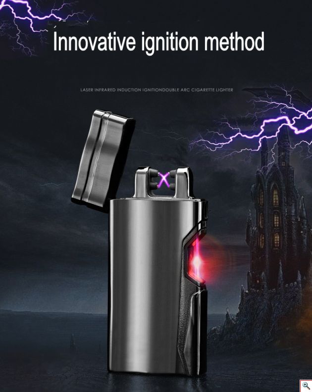 Αντιανεμικός X Arc Αναπτήρας Διπλής Ακτίνας με Laser Ανάφλεξης - Double Plasma Arc Lighter USB
