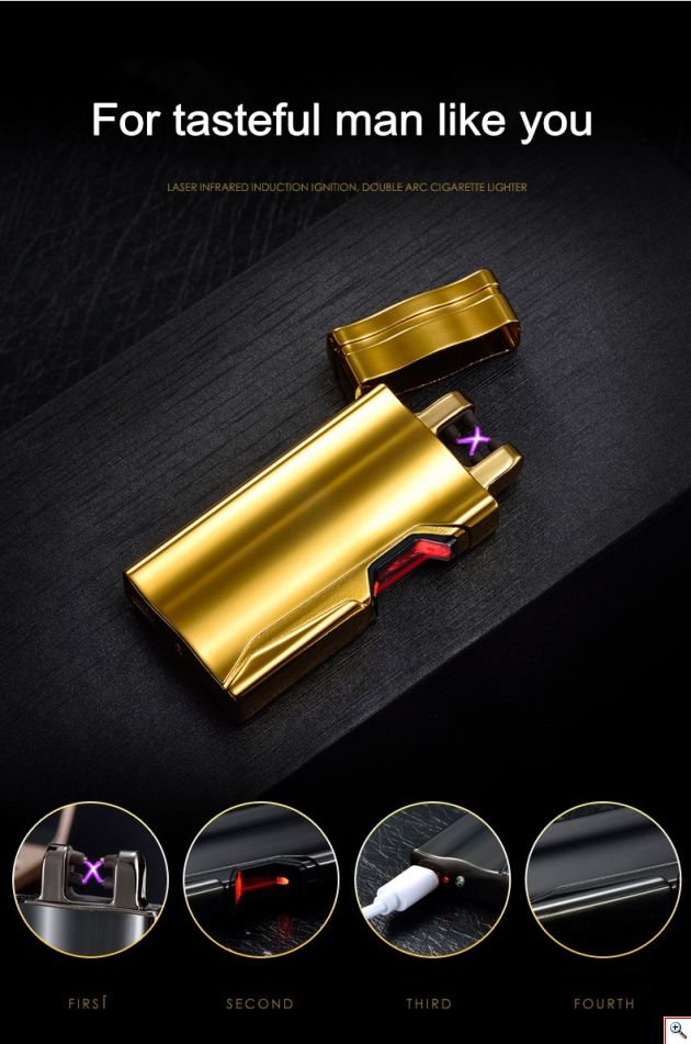 Αντιανεμικός X Arc Αναπτήρας Διπλής Ακτίνας με Laser Ανάφλεξης - Double Plasma Arc Lighter USB