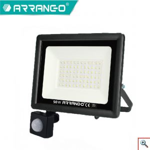ARRANGO® LED Αδιάβροχος Προβολέας 50W Εξωτερικού Χώρου Ψυχρού Φωτισμού με Αισθητήρα Κίνησης