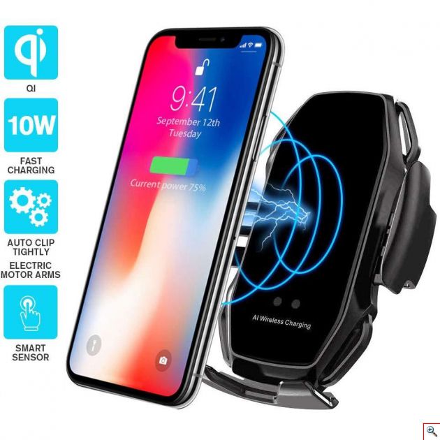 Ασύρματος Φορτιστής Αυτοκινήτου Αφής που Ανοιγοκλείνει Αυτόματα - Βάση Φόρτισης & Στήριξης Κινητού για Αυτοκίνητο - QI Fast ChargeWireless Car Charger