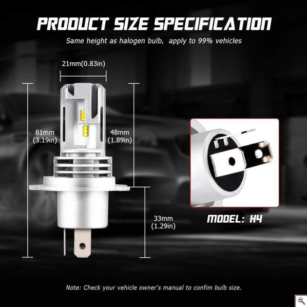 Compact PNP LED Λάμπες Αυτοκινήτου H4 50W (2x25W) 10000Lm (2x5000lm) 6500K - Λαμπτήρες Πορείας Car LED Headlights