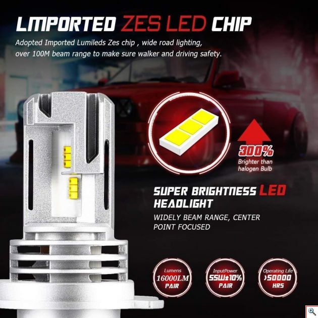 Compact PNP LED Λάμπες Αυτοκινήτου H4 50W (2x25W) 10000Lm (2x5000lm) 6500K - Λαμπτήρες Πορείας Car LED Headlights