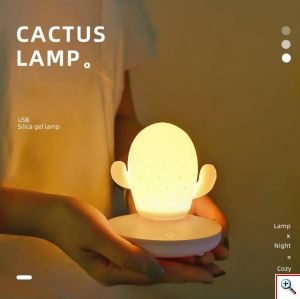 Επαναφορτιζόμενο Διακοσμητικό Φωτιστικό Νυχτός LED σε Σχήμα Κάκτου από Σιλικόνη με Τρία Επίπεδα Έντασης Φωτισμού 10x10x13cm σε Διάφορα Χρώματα