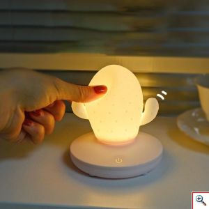 Επαναφορτιζόμενο Διακοσμητικό Φωτιστικό Νυχτός LED σε Σχήμα Κάκτου από Σιλικόνη με Τρία Επίπεδα Έντασης Φωτισμού 10x10x13cm σε Διάφορα Χρώματα