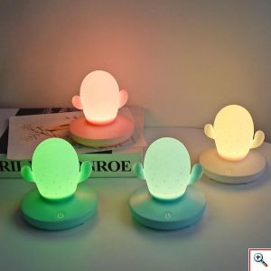 Επαναφορτιζόμενο Διακοσμητικό Φωτιστικό Νυχτός LED σε Σχήμα Κάκτου από Σιλικόνη με Τρία Επίπεδα Έντασης Φωτισμού 10x10x13cm σε Διάφορα Χρώματα