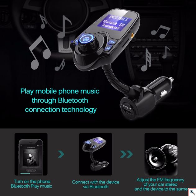 Ασύρματος Πομπός Bluetooth USB, SD, AUX MP3 Player & Φορτιστής USB Αυτοκινήτου με Μικρόφωνο Handsfree 12V - 24V - Car FM Transmitter