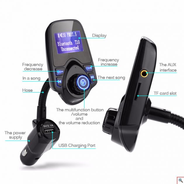 Ασύρματος Πομπός Bluetooth USB, SD, AUX MP3 Player & Φορτιστής USB Αυτοκινήτου με Μικρόφωνο Handsfree 12V - 24V - Car FM Transmitter