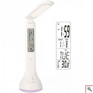 Επαναφορτιζόμενο Φωτιστικό Γραφείου Ατμοσφαιρικού Χρωματιστού RGB Φωτισμού με Οθόνη, Ρολόι, Ξυπνητήρι, Ημερολόγιο, Θερμόμετρο LED Επιτραπέζιο 4w