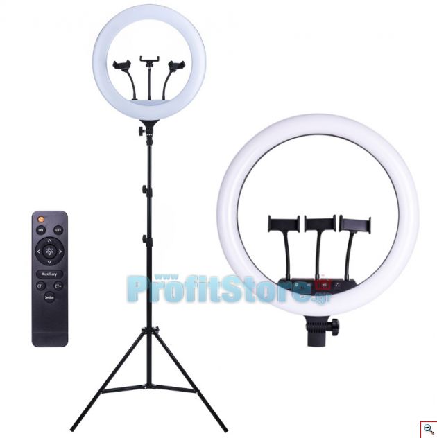 Μεγάλο Φωτογραφικό Δαχτυλίδι 3 x Βάσεων Κινητού & Κάμερας - Φωτιστικό Ring Lamp Light LED 43cm με 3 Χρώματα Φωτισμού, Dimmer, Τρίποδο, Τηλεχειριστήριο