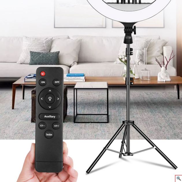 Μεγάλο Φωτογραφικό Δαχτυλίδι 3 x Βάσεων Κινητού & Κάμερας - Φωτιστικό Ring Lamp Light LED 43cm με 3 Χρώματα Φωτισμού, Dimmer, Τρίποδο, Τηλεχειριστήριο