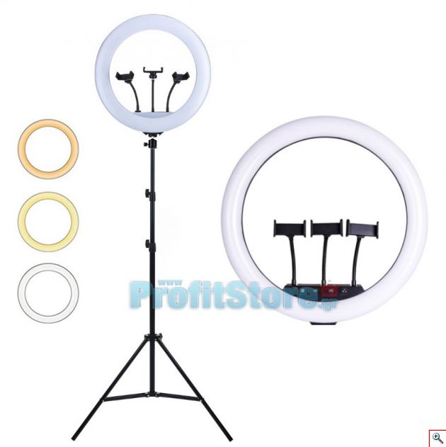 Φωτογραφικό Δαχτυλίδι 3 x Βάσεων Κινητού & Κάμερας - USB Φωτιστικό Ring Lamp Light LED 32cm με 3 Χρώματα Φωτισμού, Dimmer & Τρίποδο