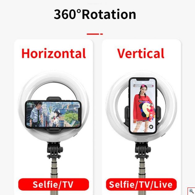 Φορητό Selfie Stick & Τρίποδο Ring Light με Bluetooth Χειριστήριο - Επαναφορτιζόμενο USB Φωτιστικό Φωτογραφικό Δαχτυλίδι με 3 Χρώματα Φωτισμού, Dimmer, Stand & Βάση για Κινητό - Photo Lamp