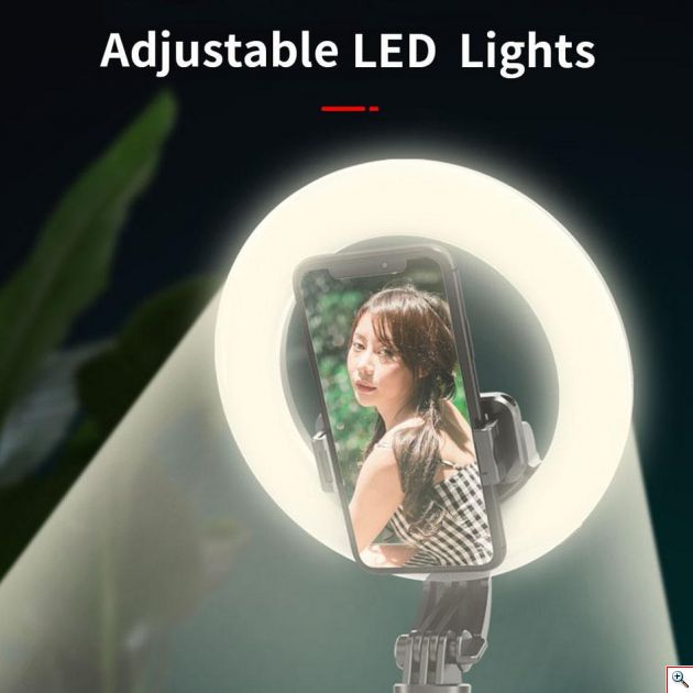 Φορητό Selfie Stick & Τρίποδο Ring Light με Bluetooth Χειριστήριο - Επαναφορτιζόμενο USB Φωτιστικό Φωτογραφικό Δαχτυλίδι με 3 Χρώματα Φωτισμού, Dimmer, Stand & Βάση για Κινητό - Photo Lamp
