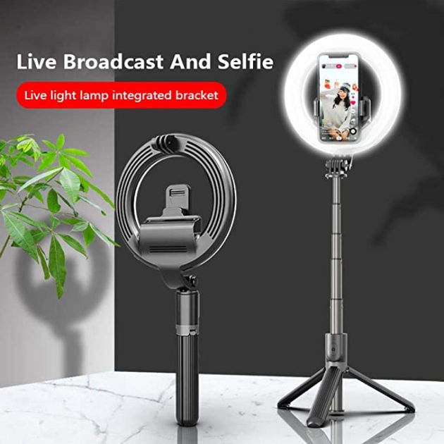 Φορητό Selfie Stick & Τρίποδο Ring Light με Bluetooth Χειριστήριο - Επαναφορτιζόμενο USB Φωτιστικό Φωτογραφικό Δαχτυλίδι με 3 Χρώματα Φωτισμού, Dimmer, Stand & Βάση για Κινητό - Photo Lamp