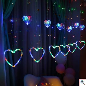 LED Χριστουγεννιάτικα Φωτάκια Κουρτίνα - Γιρλάντα 3μ με Καρδιές RGB & 8 Προγράμματα LED Christmas Lights Star