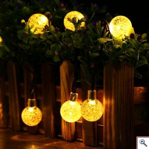 Ηλιακά Bubble Λαμπάκια 4.2m Χριστουγεννιάτικα Θερμού Κίτρινου Φωτισμού με 8 Προγράμματα - Φωτάκια 30 LED Εξωτερικού Χώρου με Φωτοβολταϊκό Πάνελ 